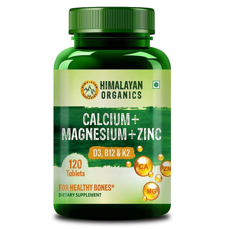 Himalayan Organics Plant Based Calcium + Magnesium + Zinc, D3+K2 Vegetarian Capsules