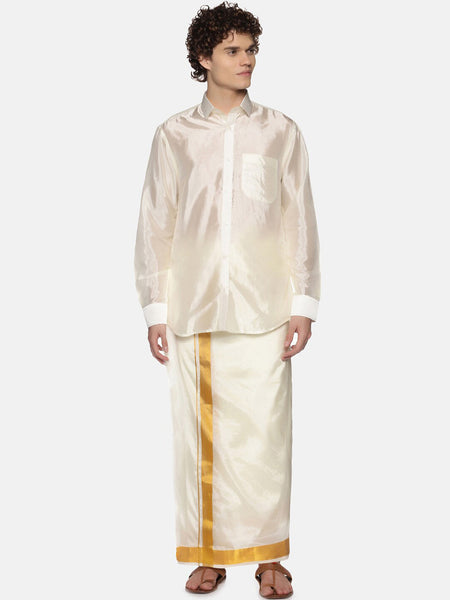 Sethukrishna Men Cream-Colored & Golden Solid Veshti