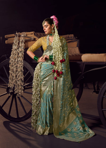 Anaita Sea Green Viscose Tissue Has Worked Pallu Saree With Embroidered Blouse Piece