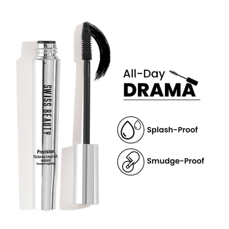 Swiss Beauty Precision Thickening Long Lash Mascara ,Waterproof , Smudge-Proof - Black