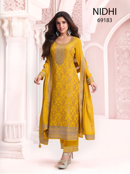 Anaita Yellow Dola Silk Thread Sequence Embroidered Salwar Suit