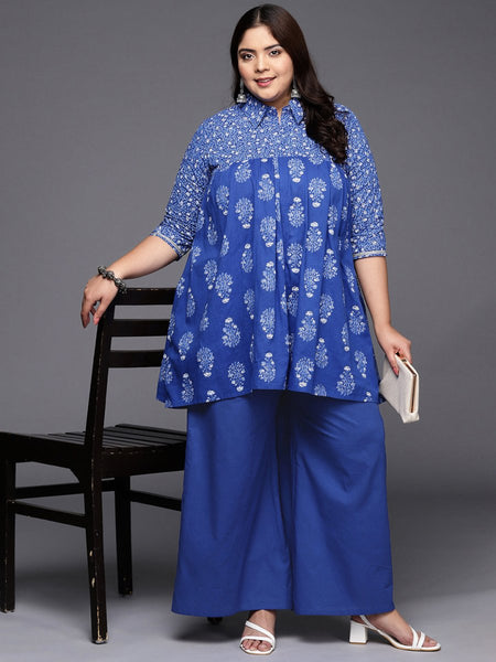 Ahalyaa Women Plus Size Cotton Tunic with Palazzos