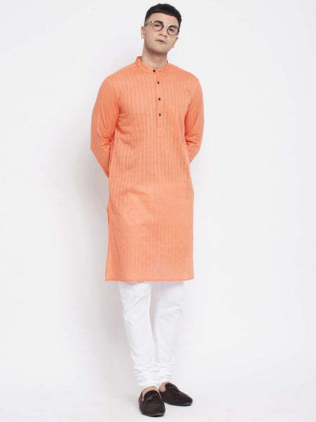 Even Apparels Orange Color Pure Cotton Men's Kurta With Band Collar