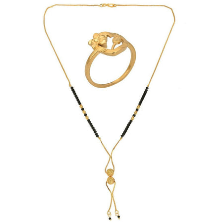 AanyaCentric Gold-Polished Mangalsutra & Ring Set