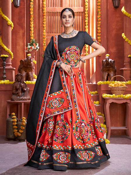 Myra Red Art Silk Gamthi Work Designer Lehenga