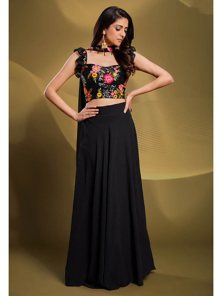 Myra Black Georgette Embroidered Designer Lehenga