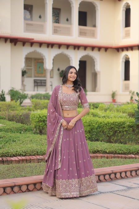 Lorenvalley Fashion Onion Pink Faux Georgette With Sequins & Zari Multi Embroidered work Lehenga Choli with Dupatta