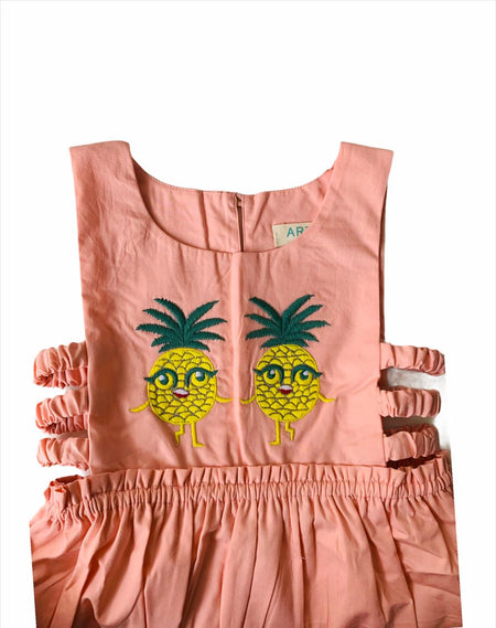 ArthLife Peach Pineapple Embroidered Dress
