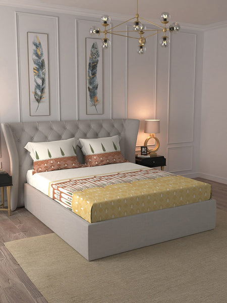 MYTRIDENT Road To Jaipur Brown Cotton 210 TC King Bedsheet & 2 Pillow Covers