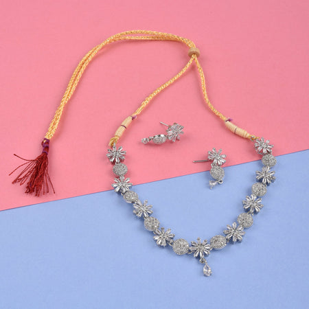 Rhodium-Plated Alloy Denty Look Designer Ad Necklace - The Pari