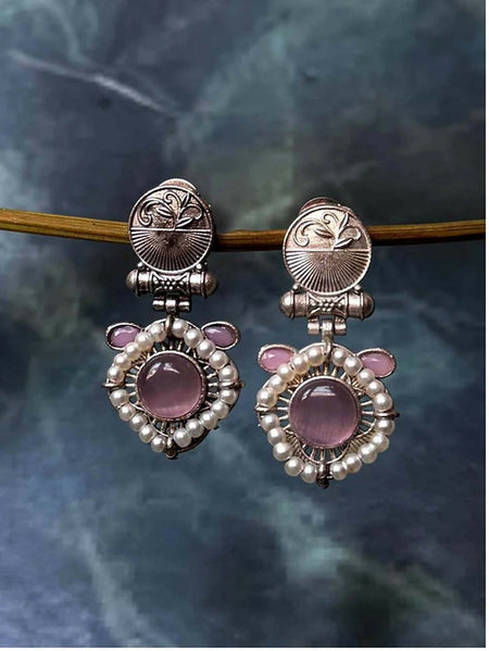 Joban Fashion Women Light Purple Monalisa Stone Beaded Silver Replica Earring