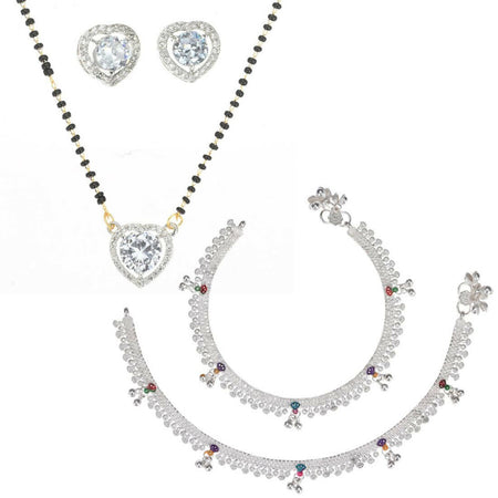 AanyaCentric Gold-Polished Mangalsutra Pendant Earring Set & Silver Plated Anklet