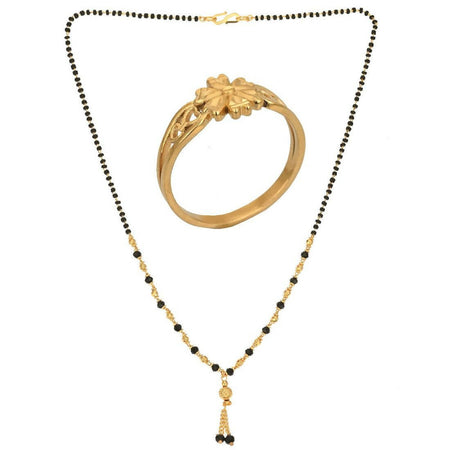 AanyaCentric Gold-Polished Mangalsutra & Ring Set