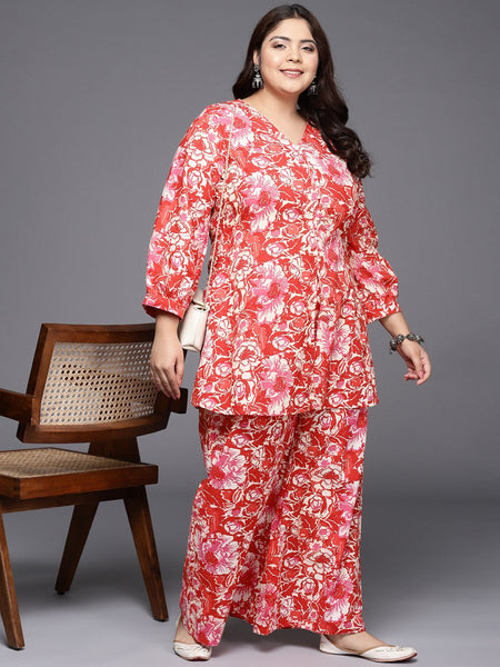 Ahalyaa Women Plus Size Printed Cotton Tunic with Palazzos