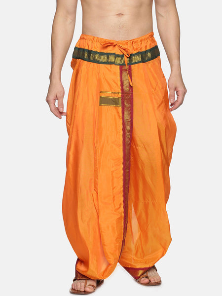 Sethukrishna Men Orange & Green Solid Readymade Dhoti Pant