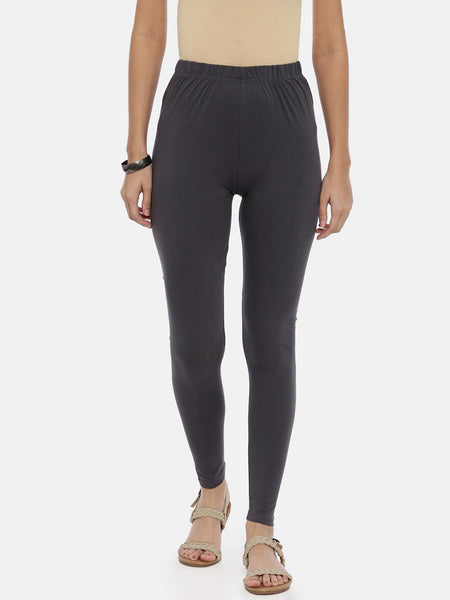 Souchii Charcoal Grey Solid Slim-Fit Ankle-Length Leggings