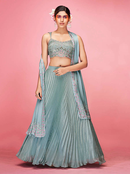 Myra Sky Blue Art Silk Embroidered Designer Lehenga