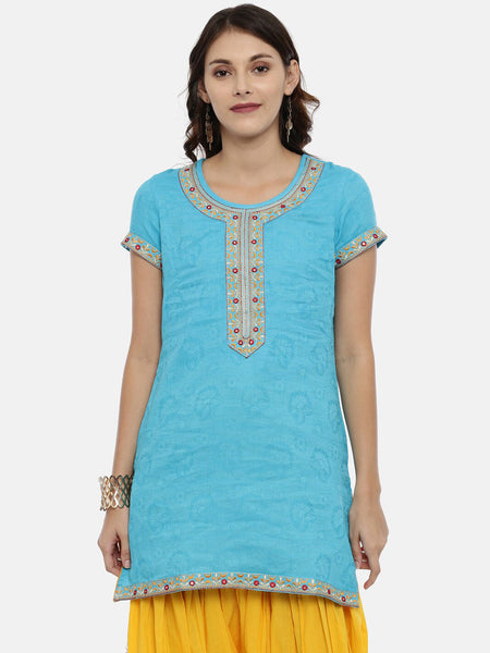Souchii Women Blue Printed Floral Grandeur & Majestic Artwork Kurta