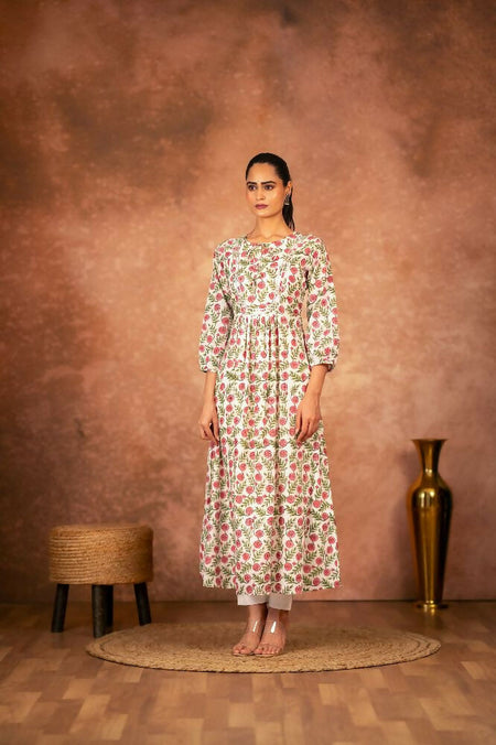 Joban Fashion Red Floral Hand Block Printed Cotton Kurta Pant Set