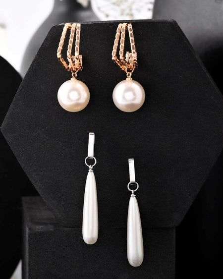 VOJ Set Of 2 Korean Drop Earrings - Gold-Polished and Silver Plated With White Pearl