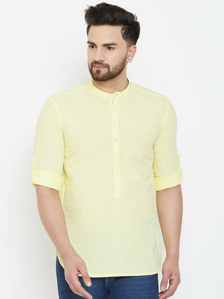 Even Apparels Yellow Color Band Collar Pure Cotton Men's Kurta