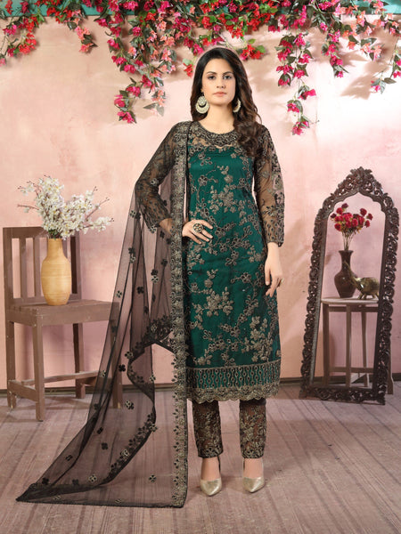 Anaita Green Embroidered Net Salwar Suit