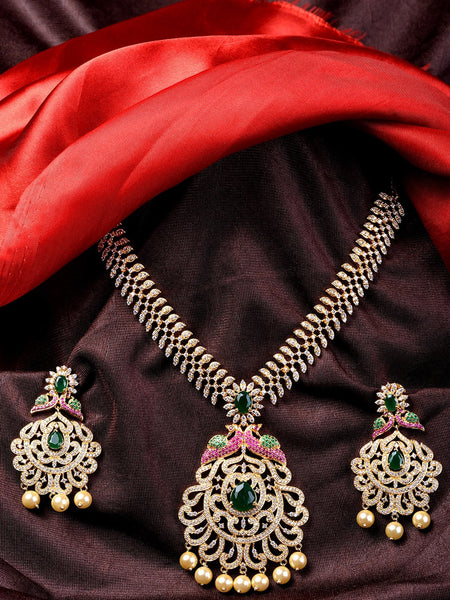 Saraf RS Jewellery Women Gold and Green Gold-Polished Jewellery Set
