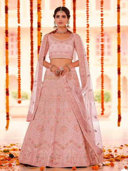 Myra Peach Organza Embroidered Designer Lehenga