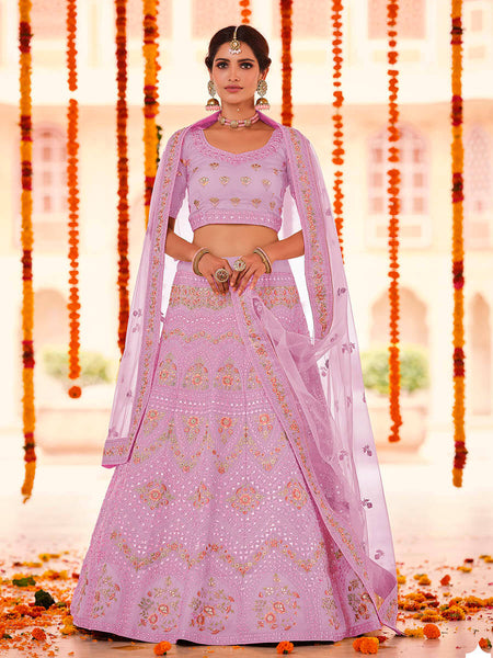 Myra Pink Organza Embroidered Designer Lehenga