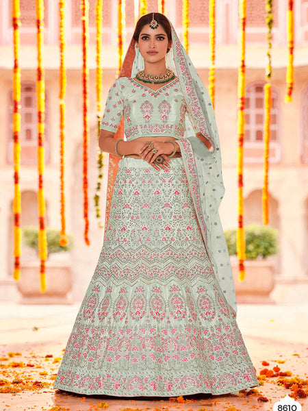 Myra Pista Crepe Heavy Embroidered Lehenga