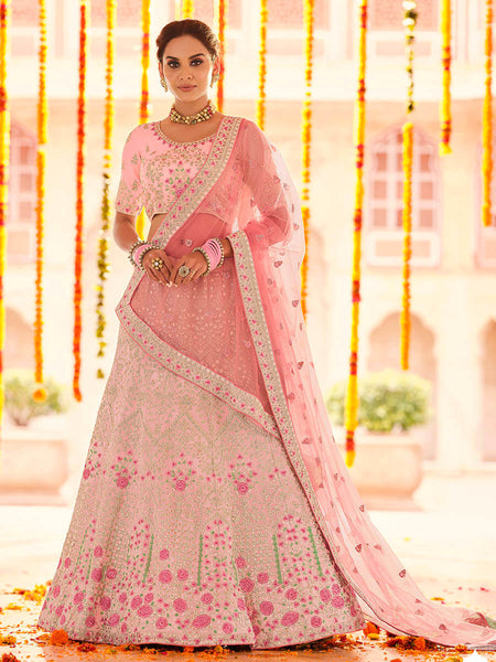 Myra Pink Georgette Heavy Embroidered Lehenga
