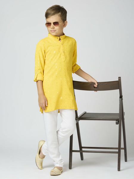 Joban Fashion Kids Island Full Sleeves Cotton Kurta and Pyjama Set with Sequin work - Yellow