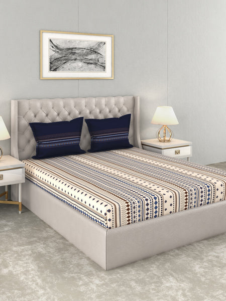 MYTRIDENT Multicoloured Blue Geometric 120 TC Cotton 1 Queen Bedsheet with 2 Pillow Covers