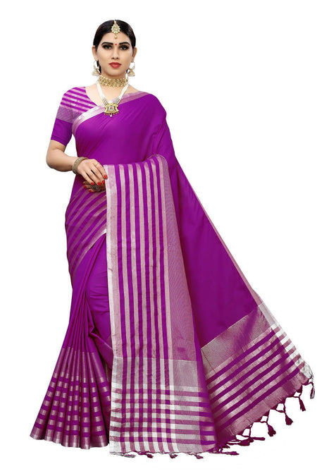 Vamika Purple Cotton Silk Weaving Saree (Twitter Purple)
