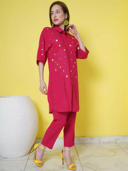 Women Republic Pink Cotton Embellished Kurta Set