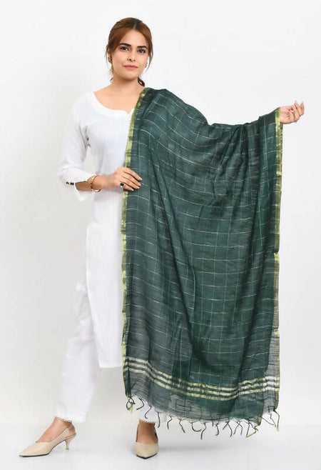 Mominos Fashion Moeza Women's Cotton Zari Box Bottle Green Dupatta