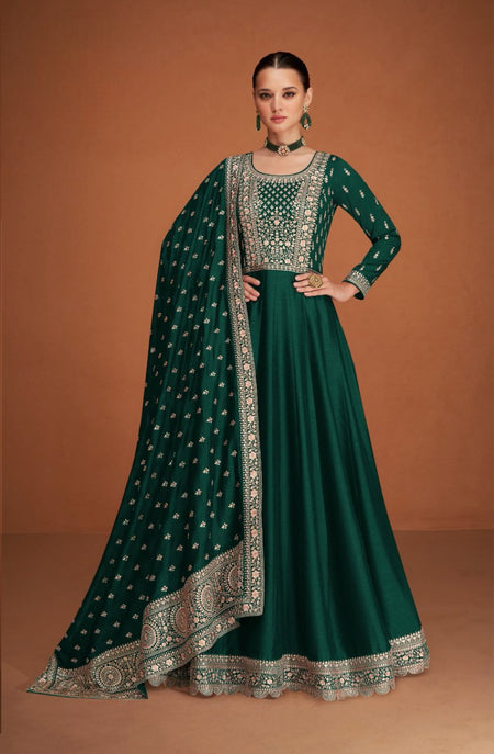 Anaita Green Designer Embroidered Heavy Premium Silk Anarkali Suit