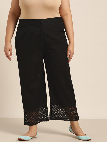Juniper Women Black Cotton Flex Solid Wide Leg Palazzo