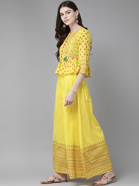 Juniper Women Yellow Cambric Printed Peplum Clothing Set