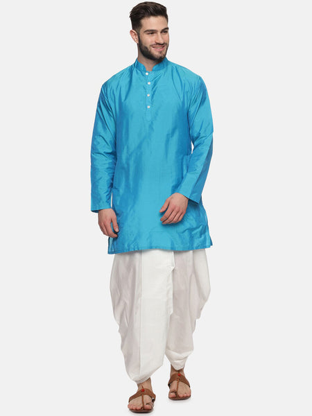 Sethukrishna Men Turquoise Blue Angrakha Kurta with Salwar