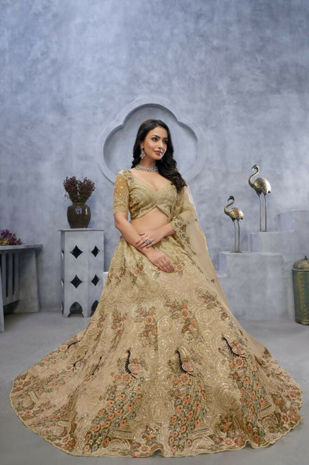 Kesar Fab Golden Net Embroidered Lehenga