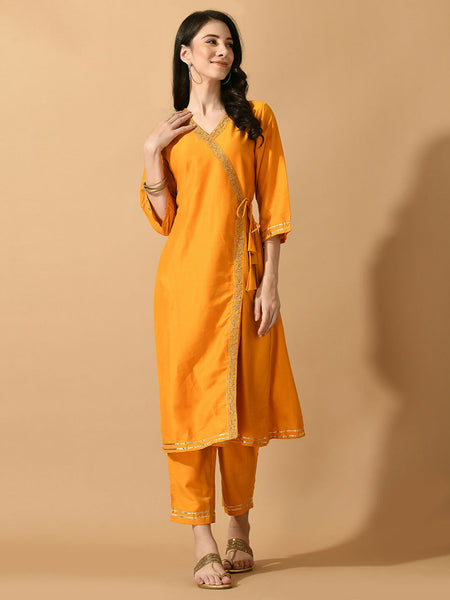 Myshka Women's Yellow Solid Party Kurta Sets