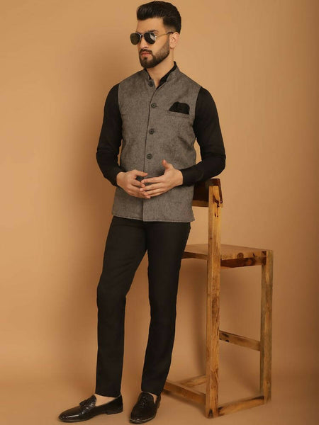 Even Apparels Pure Wool Nehru Jacket - Grey