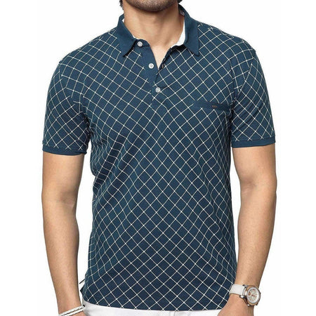 Men's Cotton Printed Green Polo Tshirt Half Sleeve
