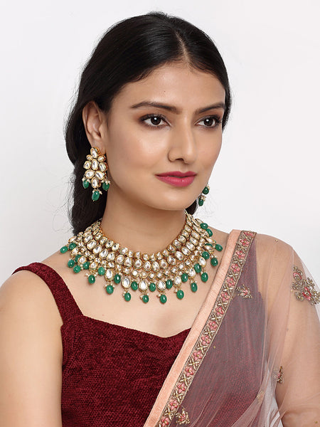 Kundan Neckpiece With Earrings - Ruby Raang