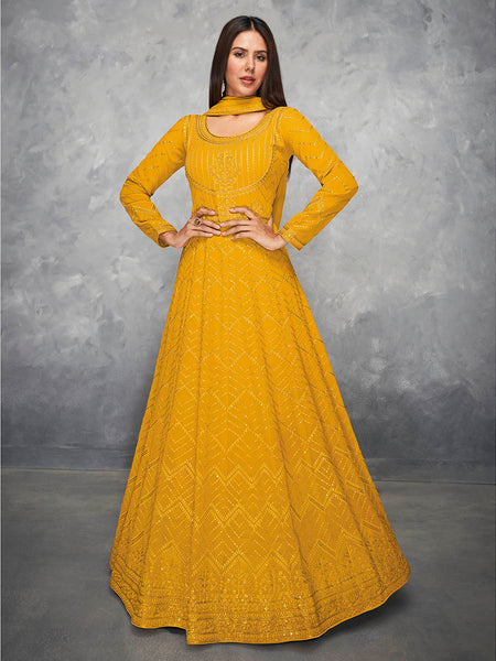 Myra Mustard Yellow Georgette Embroidered Anarkali Suit