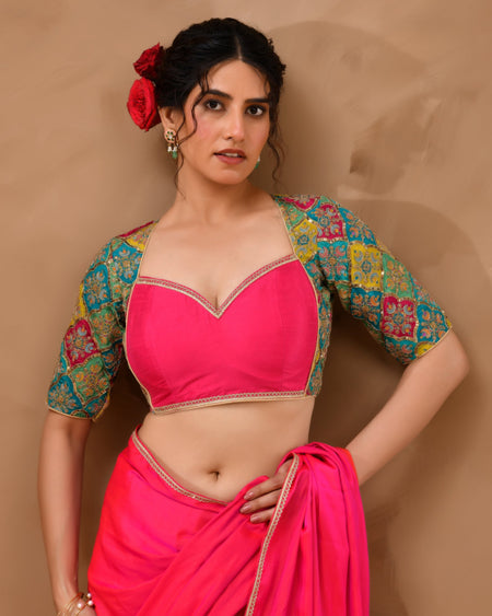 Amodini Designer Studio Women's Madhubala Style Pink Blouse With Sleeves
