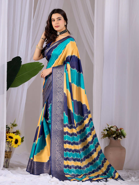 Aastha Fashion Multi Soft Lichi Silk Printed Saree