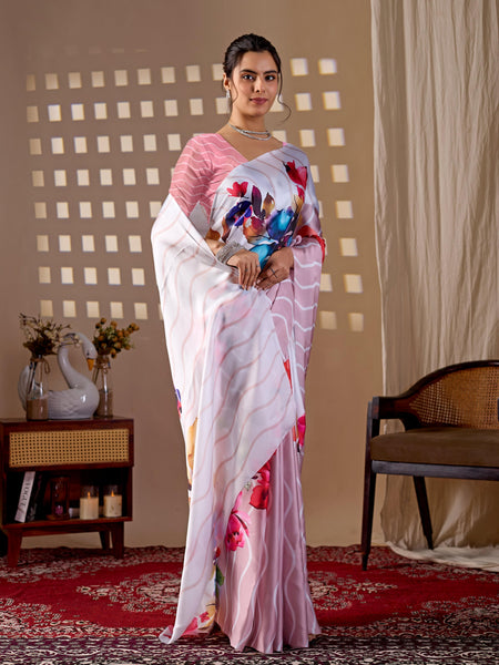 Aastha Fashion Peach Soft Satin Georgette Printed Saree
