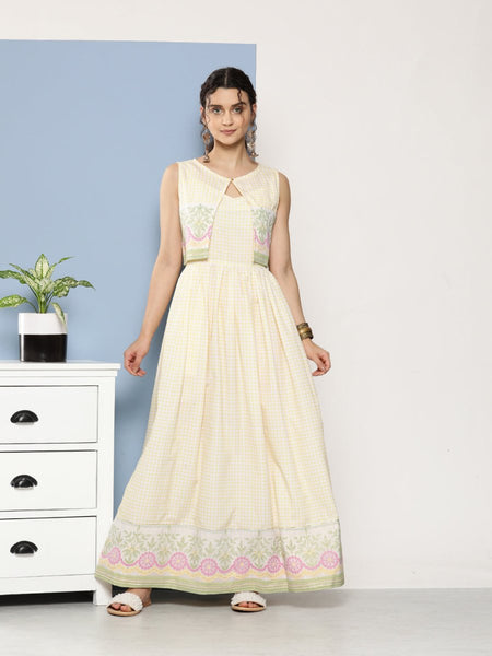 Ahalyaa Women Checked Maxi Ethnic Dress